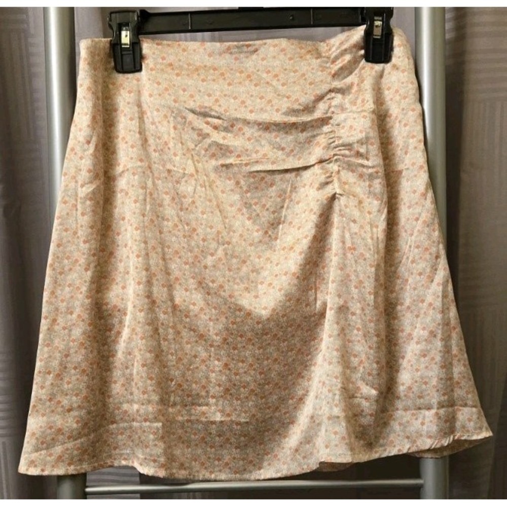 Japna Silky Coral Pink Peach‎ Floral Midi Skirt L